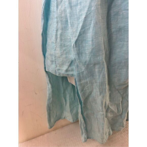 Chico's Weekend button linen tank top Size 0 small top buttons turquoise side sp - Picture 7 of 9